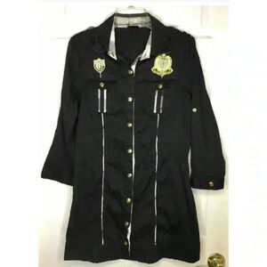 Girl COOGI Black Gold Button Up Epaulets Pockets L/s Shirt Dress Sz XL logo Gray